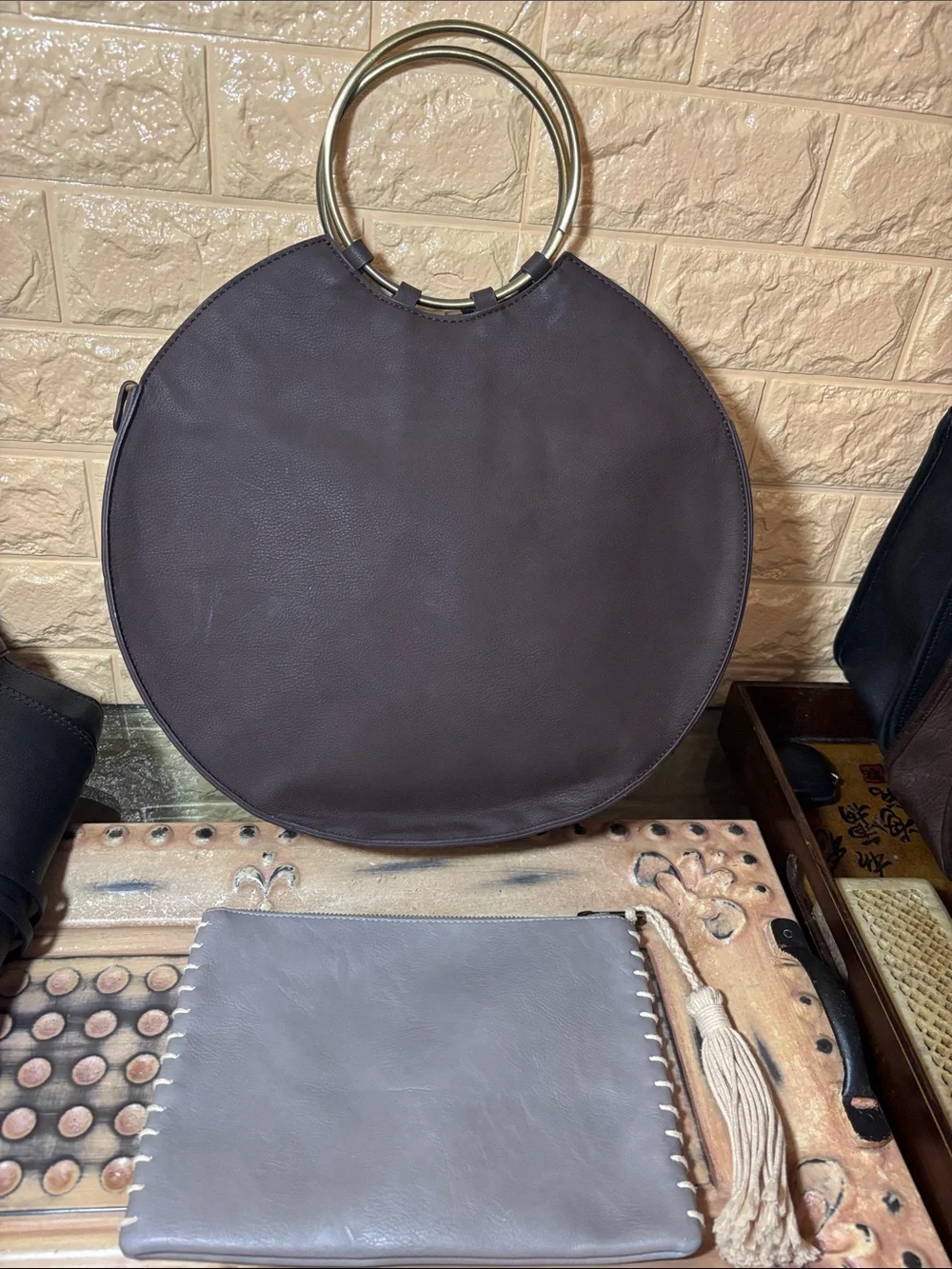 BCBGenerations Black Satchel Shoulder Bag Crossbody w Mud Pie Brown Tote, Pouch